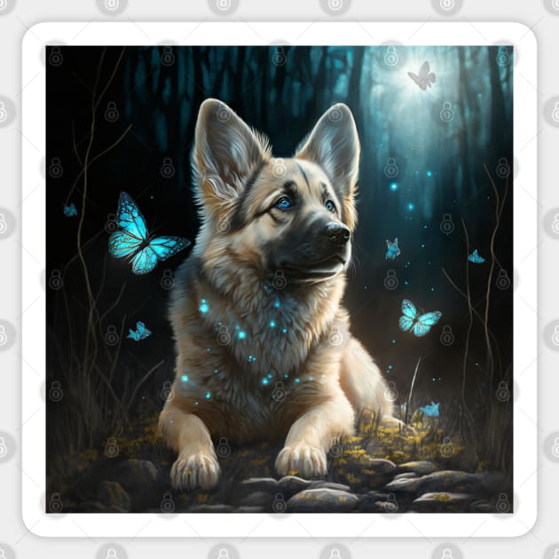 Wolfdog And Butterflies Sticker by Enchanted Reverie